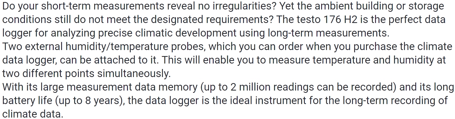 אוגר נתונים טמפרטורה TESTO 176-H2 DATA LOGGER 0572 1766 TEXT